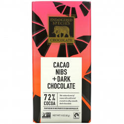Endangered Species Chocolate, Ядра какао + темный шоколад, 72% какао, 85 г (3 унции)