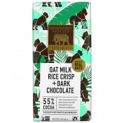 Endangered Species Chocolate, Овсяное молоко, рисовые чипсы + темный шоколад, 55% какао, 3 унции (85 г)