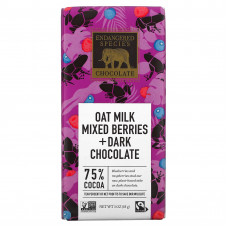 Endangered Species Chocolate, Овсяное молоко, смесь ягод + темный шоколад, 75% какао, 3 унции (85 г)