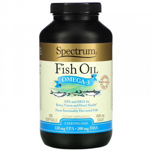 Spectrum Essentials, рыбий жир, омега-3, 1000 мг, 250 капсул