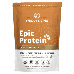 Sprout Living, Epic Protein, органический растительный протеин и суперпродукты, шоколад и мака, 455 г (1 фунт)