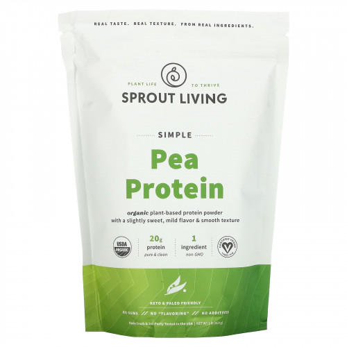 Sprout Living, Simple, органический гороховый протеин, без добавок, 454 г (1 фунт)
