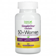 Super Nutrition, SimplyOne, мультивитамины и полезные травы для женщин старше 50 лет, вкус лесных ягод, 90 жевательных таблеток