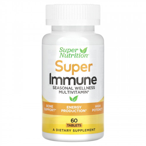Super Nutrition, Super Immune, мультивитаминный комплекс с глутатионом для укрепления иммунитета, 60 таблеток
