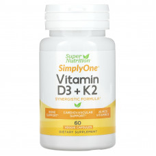 Super Nutrition, витамины D3 и К2, 60 растительных капсул