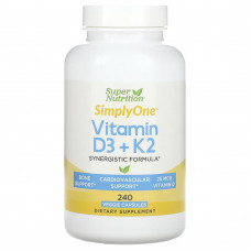 Super Nutrition, витамины D3 и К2, 240 растительных капсул