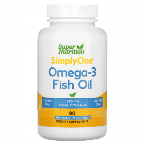 Super Nutrition, рыбий жир с омега-3, 1000 мг, 90 капсул из рыбьего желатина