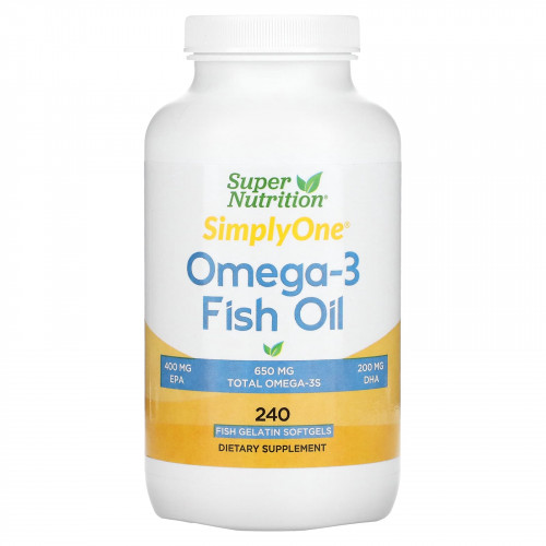 Super Nutrition, рыбий жир с омега-3, 650 мг, 240 капсул из рыбьего желатина