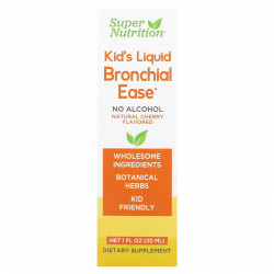 Super Nutrition, Kid's Liquid Bronchial Ease, без спирта, вишня, 30 мл (1 жидк. унция)