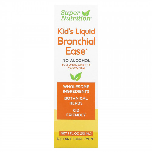 Super Nutrition, Kid's Liquid Bronchial Ease, без спирта, вишня, 30 мл (1 жидк. унция)