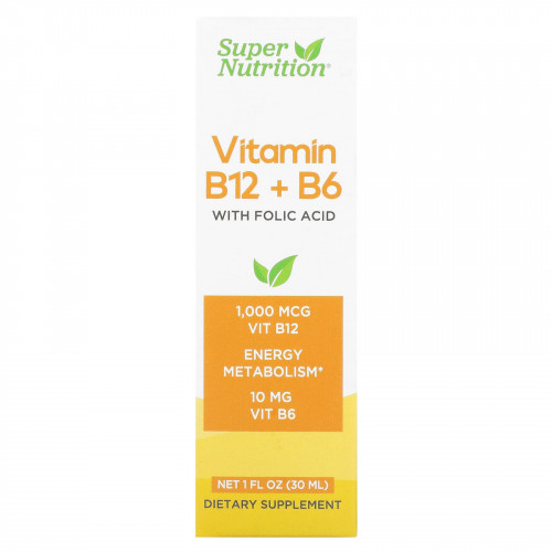 Super Nutrition, витамины B12 и B6 с фолиевой кислотой, 30 мл (1 жидк. унция)