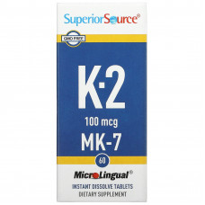 Superior Source, Витамин K2, 100 мкг, 60 быстрорастворимых таблеток MicroLingual
