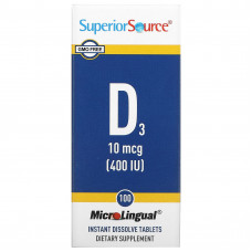 Superior Source, MicroLingual, Витамин D3, 400 IU, 100 таблеток