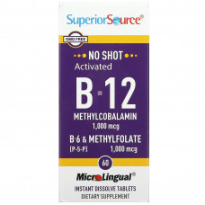 Superior Source, активированный витамин B12 (метилкобаламин), витамин B6 (P-5-P) и метилфолат, 60 быстрорастворимых таблеток MicroLingual