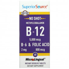 Superior Source, метилкобаламин (витамин B-12), витамин B-6 и фолиевая кислота, 60 быстрорастворимых таблеток MicroLingual
