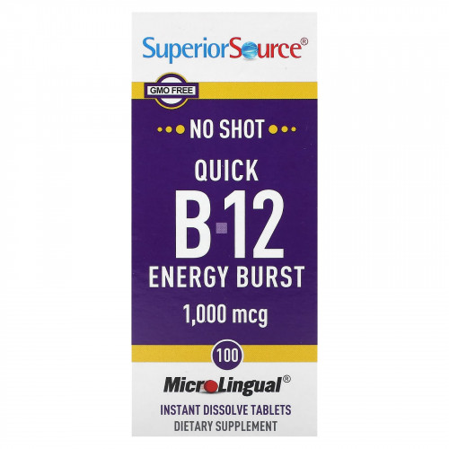 Superior Source, Quick B-12, энергетический взрыв, 1000 мкг, 100 быстрорастворимых таблеток MicroLingual