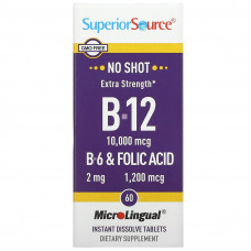 Superior Source, витамин B12,витамин B6 и фолиевая кислота с повышенной силой действия, 60 быстрорастворимых таблеток MicroLingual