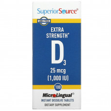 Superior Source, витамин D3 с повышенной силой действия, 25 мкг (1000 МЕ), 100 быстрорастворимых таблеток MicroLingual