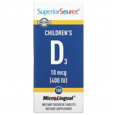 Superior Source, витамин D3 для детей, 400 МЕ, 100 быстрорастворимых таблеток MicroLingual