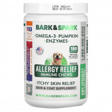 Bark&Spark, жевательная таблетка от аллергии, для собак, со вкусом курицы, 180 жевательных таблеток, 369 г (13,9 унции)