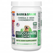 Bark&Spark, глюкозамин, для собак и кошек, со вкусом курицы, 180 жевательных таблеток, 432 г (15 унций)