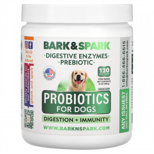 Bark&Spark, пробиотики для собак, со вкусом курицы, 120 жевательных таблеток, 288 г (10 унций)