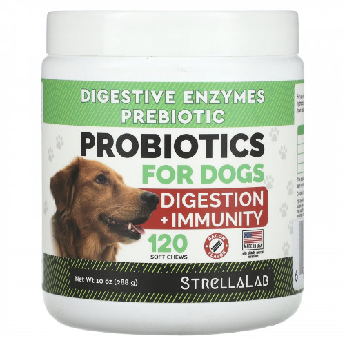 StrellaLab, пробиотики для собак, со вкусом бекона, 120 жевательных таблеток, 288 г (10 унций)