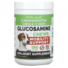 StrellaLab, жевательная глюкозаминовая добавка, для собак и кошек, со вкусом бекона, 180 жевательных таблеток, 432 г (15 унций)
