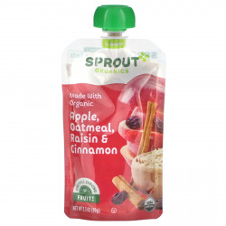 Sprout Organics, Детское питание, от 6 месяцев, яблочно-овсяный изюм с корицей, 99 г (3,5 унции)