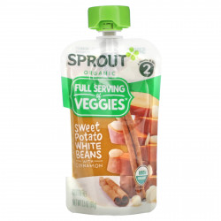 Sprout Organics, Детское питание, от 6 месяцев, белая фасоль из батата с корицей, 99 г (3,5 унции)