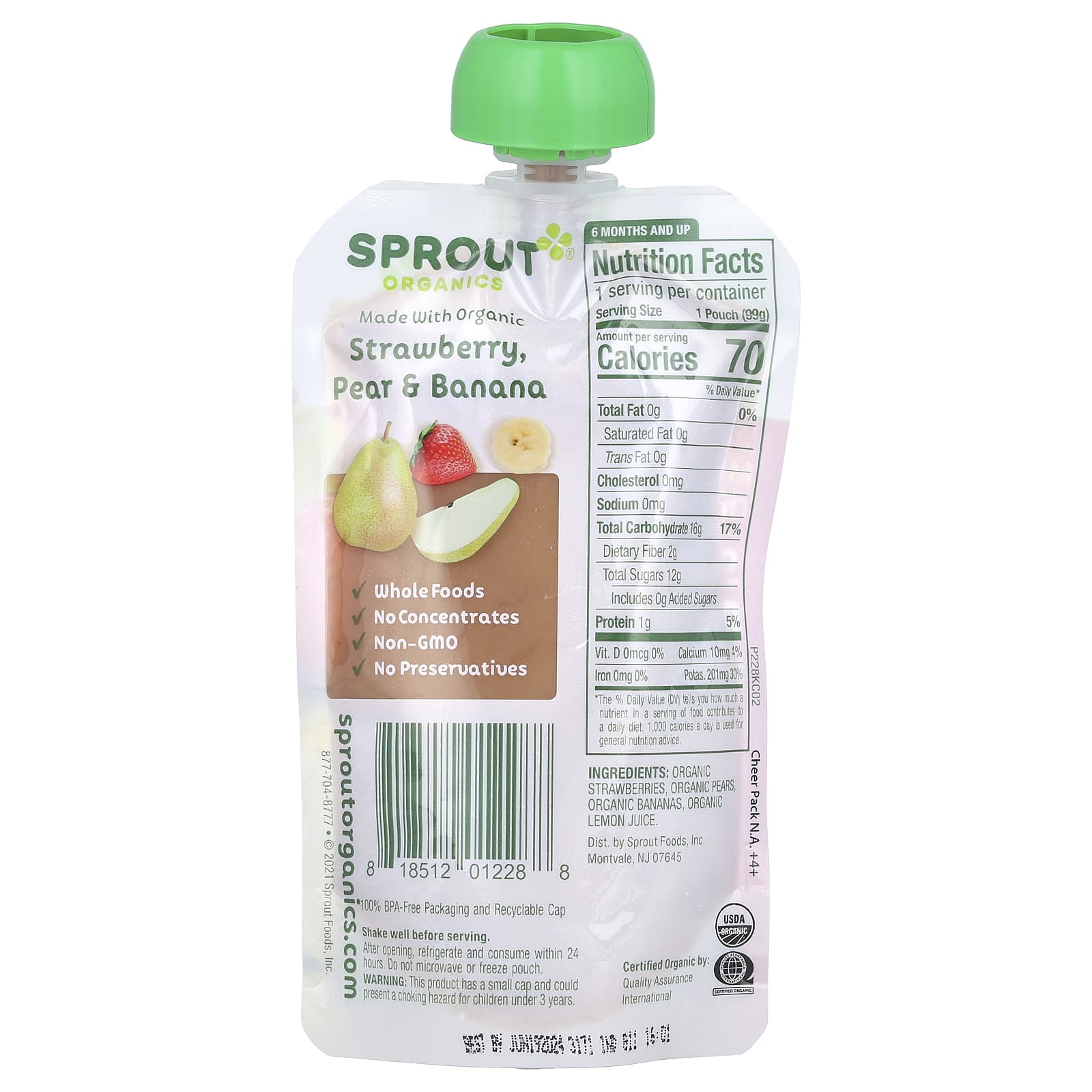 Sprout Organics, детское питание от 6 месяцев, клубника, груша и банан, 99 г (3,5 унции)