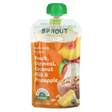 Sprout Organics, Детское питание, от 6 месяцев, персик, овсянка, кокосовое молоко и ананас, 99 г (3,5 унции)