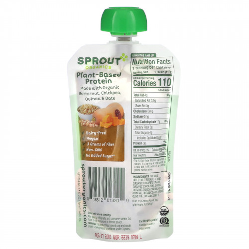 Sprout Organics, Детское питание, Этап 3, Мускатная тыква, нут, киноа, финики, 4 унц. (113 г)