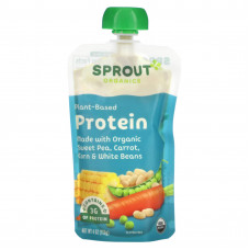 Sprout Organics, Детское питание, белок, для детей от 8 месяцев, органический душистый горошек, морковь, кукуруза и белая фасоль, 113 г (4 унции)