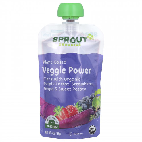 Sprout Organics, Veggie Power, от 12 месяцев и старше, фиолетовая морковь, клубника, виноград и батат, 113 г (4 унции)