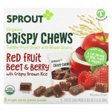 Sprout Organics, Crispy Chews, от 12 месяцев и старше, красные фрукты, свекла и ягоды с хрустящим коричневым рисом, 5 пакетиков по 18 г (0,63 унции)