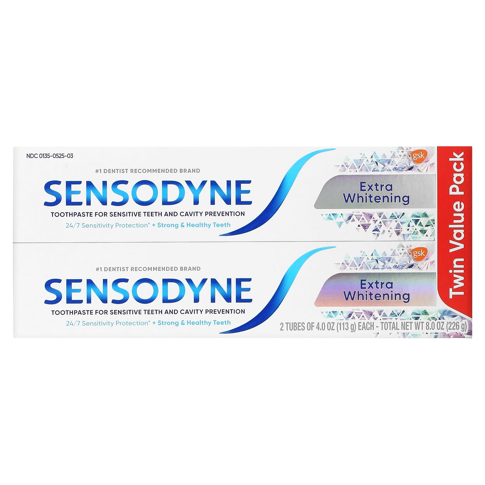 Sensodyne, Отбеливающая зубная паста с фтором, двойная упаковка, 2 тюбика по 113 г (4 унции)