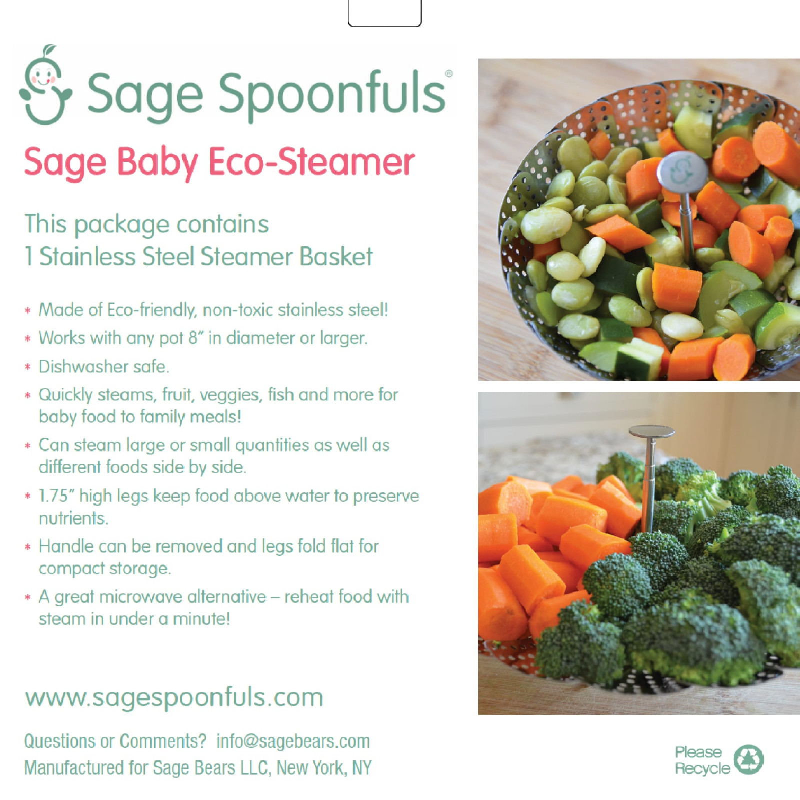 Sage Spoonfuls, Baby, Eco Steamer, 1 шт.