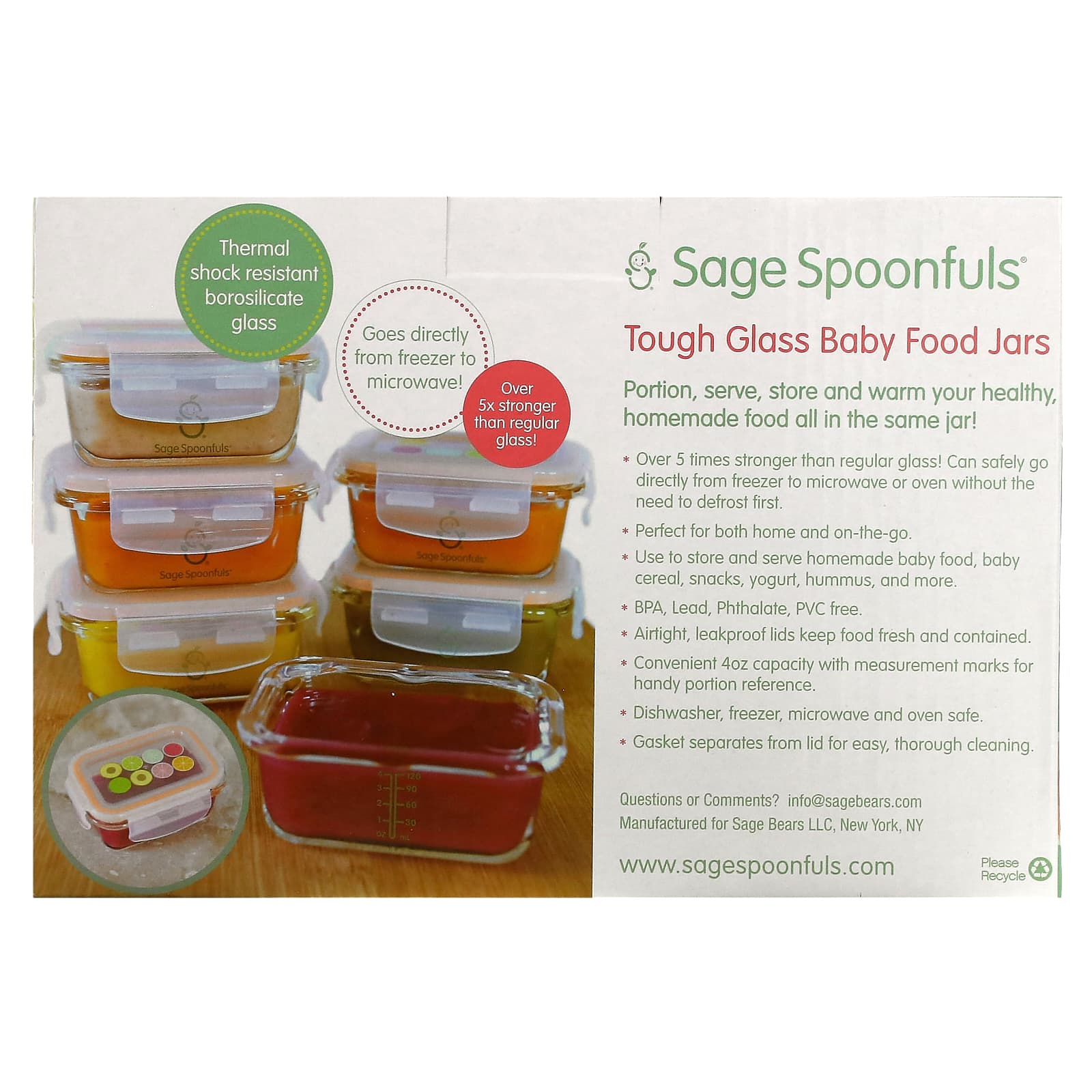 Sage Spoonfuls, Tough Glass Tub, 6 упаковок по 120 мл (4 унции)