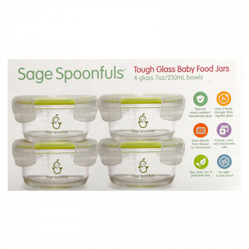 Sage Spoonfuls, Прочные стеклянные миски, 4 упаковки, 210 мл (7 унций)