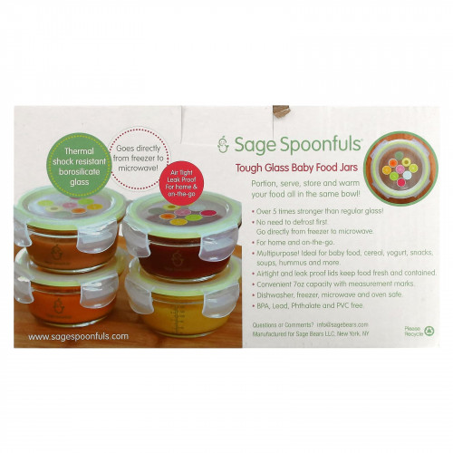 Sage Spoonfuls, Прочные стеклянные миски, 4 упаковки, 210 мл (7 унций)