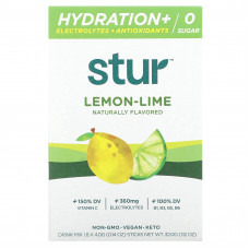 Stur, Смесь для приготовления напитка с гидратацией, электролитами и антиоксидантами, лимон и лайм, 8 палочек по 4 г (0,14 унции)
