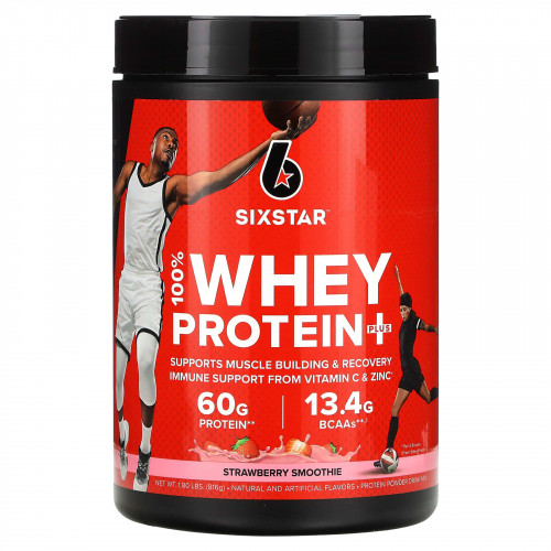 SIXSTAR, 100% Whey Protein Plus, клубничный смузи, 816 г (1,8 фунта)