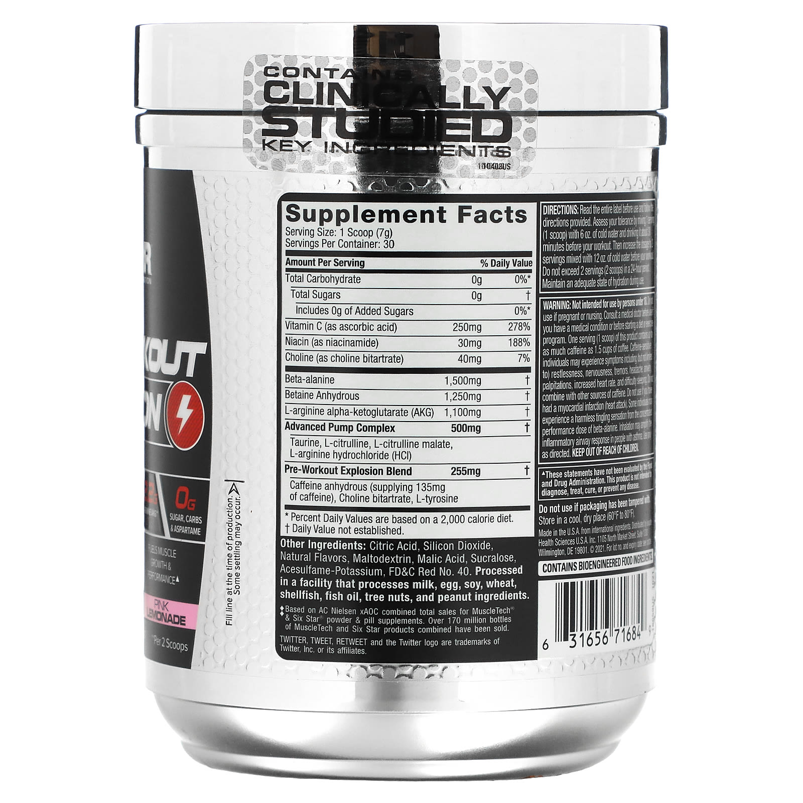 SIXSTAR, Elite Series, Pre-Workout Explosion, Pink Lemonade, 7.41 oz (210 g)