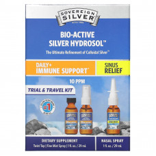 Sovereign Silver, Bio-Active Silver Hydrosol, Daily + Immune Support, Trial & Travel Kit, 10 част. / Млн, 3 шт., По 29 мл (1 жидк. Унция)