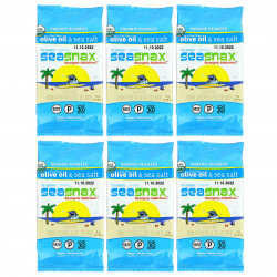 SeaSnax, органические водоросли, оригинальные, нерафинированное оливковое масло высшего качества и морская соль, 6 пакетиков по 5 г (0,18 унции)