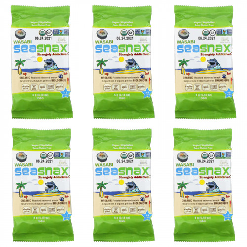 SeaSnax, Grab & Go, премиальный снек из жареных водорослей, васаби, 6 пакетиков по 5 г (0,18 унции) (Товар снят с продажи) 