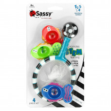 Sassy, Catch 'n Count Net, развивающие игрушки для купания, от 6 месяцев, набор из 4 предметов