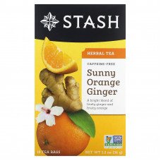 Stash Tea, Herbal Tea, солнечный апельсин и имбирь, без кофеина, 18 чайных пакетиков, 36 г (1,2 унции)