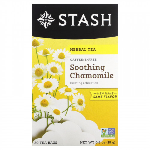 Stash Tea, Herbal Tea, успокаивающая ромашка, без кофеина, 20 чайных пакетиков, 18 г (0,6 унции)